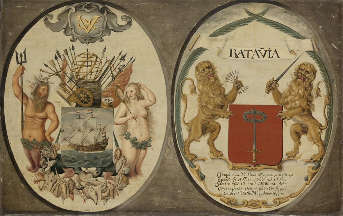 Arms of the Dutch East India Company and the town of Batavia