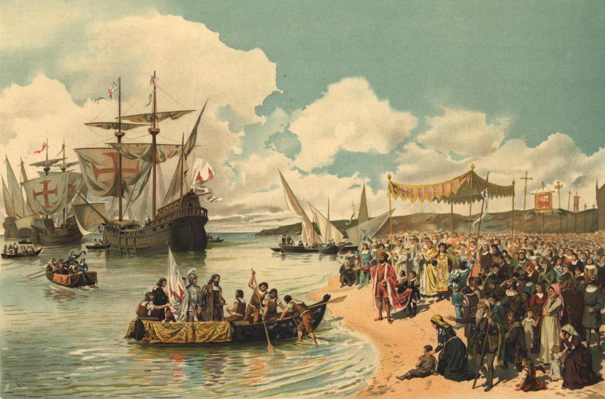 Vasco da Gama leaving the port of Lisbon, Portugal